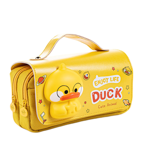 Pencil Case, Sød Gul And Pencil Pung, Bærbar med Håndtag, 3 Rum Lærred Kawaii/Lynlås/Multifunktionel Pencil Case til Drenge og Piger