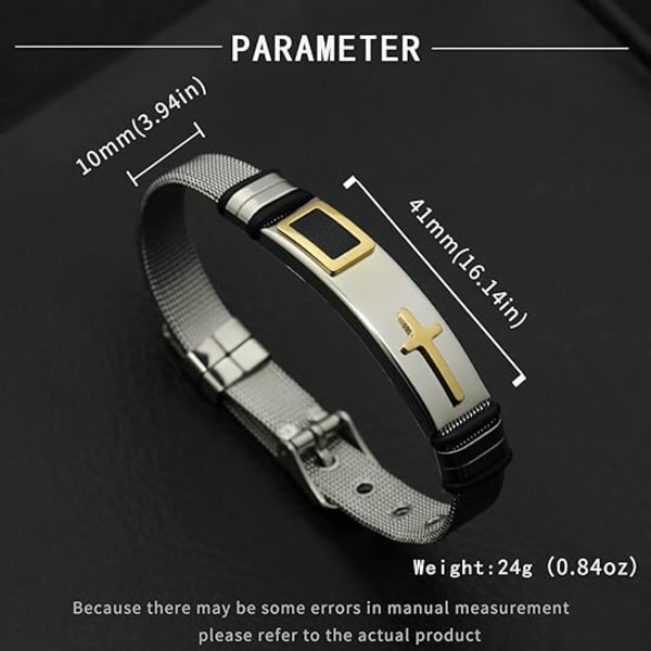 Herrarmband, Svarta armband för män, Snyggt justerbart kors i rostfritt stål, mesh-kedja, armband för män, smycken för män Gold