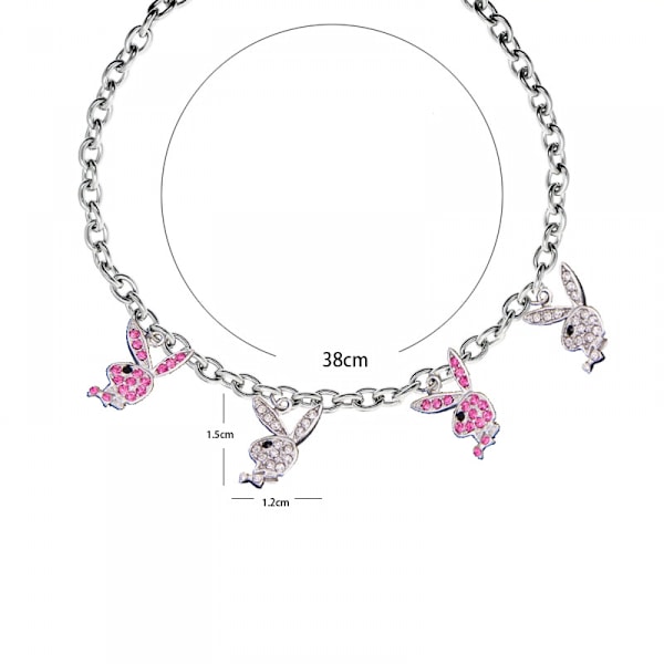 Halskjede i rustfritt stål med strass Playboy kaninanheng Punk kjede Choker for kvinner