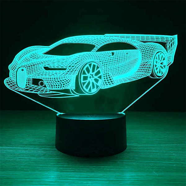 3D Sportsvogn Natlys Bordsklampe Optisk Illusion Lamper 7 Farveskiftende Lys LED Bordlampe Julegave Hjem Kærlighed Fødselsdag Børn Børn Gave