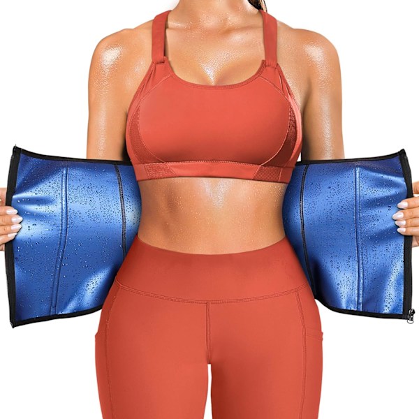 Taljetræner til kvinder Mavefedt Sauna Sved Taljetrimmer Korset til Mave Wrap Træningsbælte Shaper Band Lynlås blue XXL