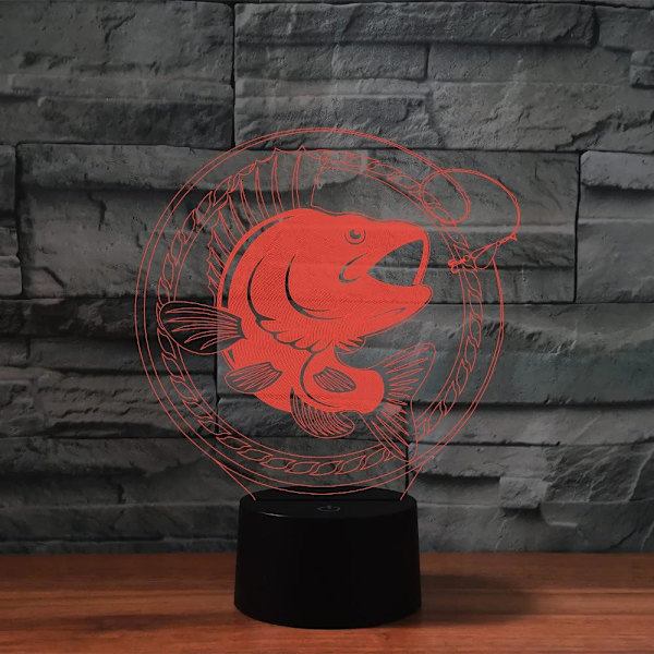 3D Go Fishing Fjernkontroll 16 Farger Nattelysbilder Illusionsakryl LED Bord Nattbord Lampe Barn Soverom Skrivebord Dekor Bursdagsgaver Leke for Barn