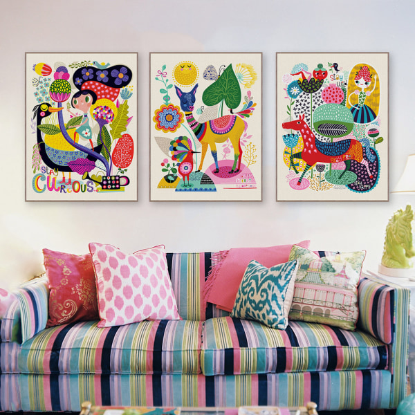 Wekity Söpöt ihmiset ja eläimet Wall Art Canvas print , yksinkertainen ja söpö värikäs taidemaalaussisustus kotiin Olohuoneeseen Makuuhuoneeseen Toimisto ja Chil