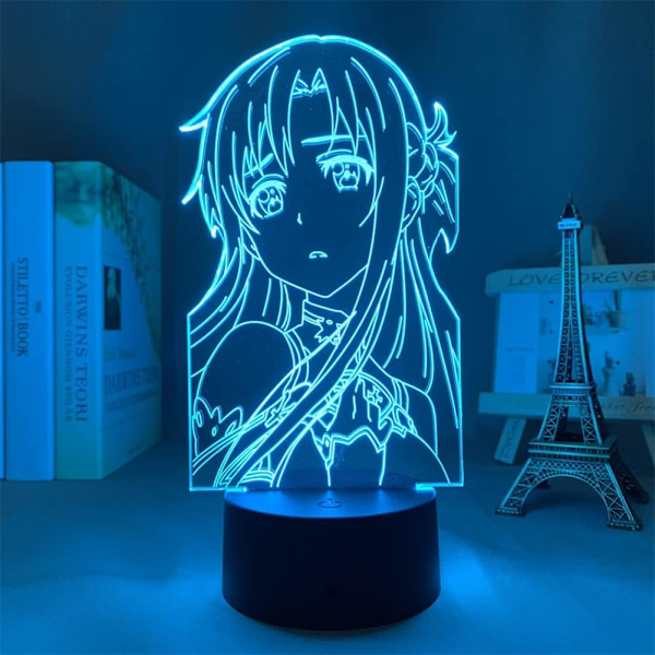 Anime 3D Lampe Yuuki Asuna Figur Natlampe USB/Batteridrevet 7 Farver Touch/Fjernbetjening 16 Farver Børneværelses Dekoration Led Illusion Lys