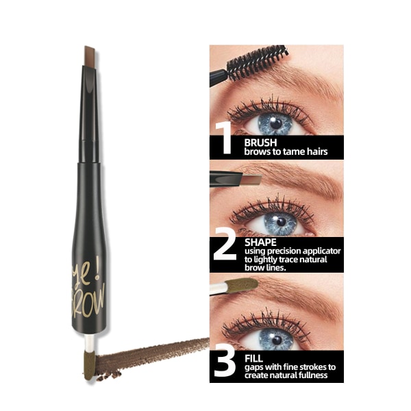 2 i 1 Ultra Fine Eyebrow Pencil Ögonbrynsborste Precise Brow Definer, Natural Brown