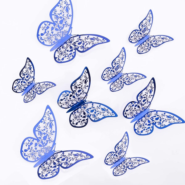 Wekity 24st 3D Butterfly Väggdekor 3 storlekar Butterfly Väggdekor Rumsväggdekoration för Sovrumsfest Bröllopsdekorationer (Loyal Blue)