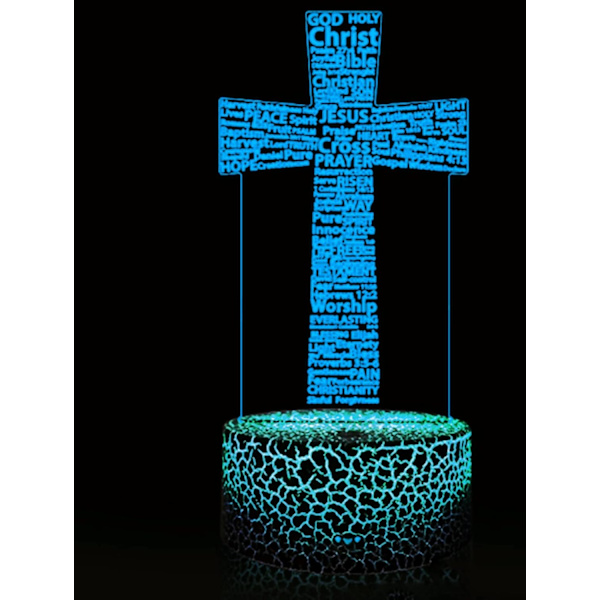 3D Jesus Kors Nattlampa Bordsskiva Optisk Illusion Lampor 16 Färgväxlande Ljus LED Bordlampa Jul Hem Kärlek Födelsedag Barn Barn Dekoration Present