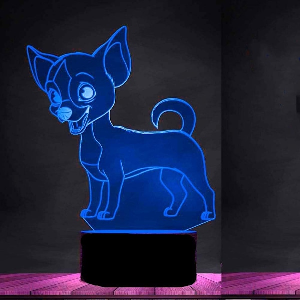 3D Chihuahua Hund Nattelys Lampe Illusions 7 Farge Skiftende Berøringsbryter Lamper Akryl Flat ABS Base USB Kabel Bursdagsgave Leke