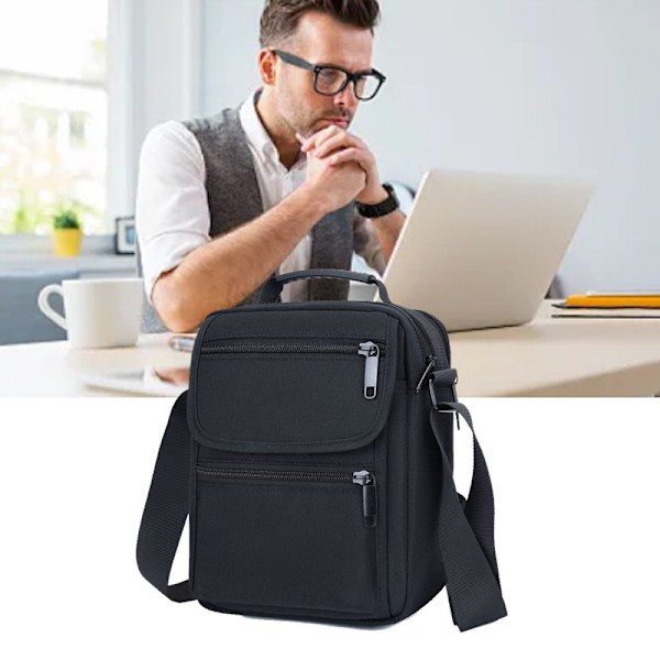 Herre Messenger Bag Slidstærkt Oxford Klud Skuldertaske Casual Letvægts Flerlags Messenger Bag til Forretningsrejse  Gratis Størrelse Black
