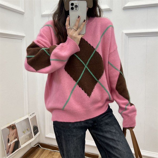 Damtröja Crewneck Lös Pullover Chunky Tröja Stickad Jumper Toppar