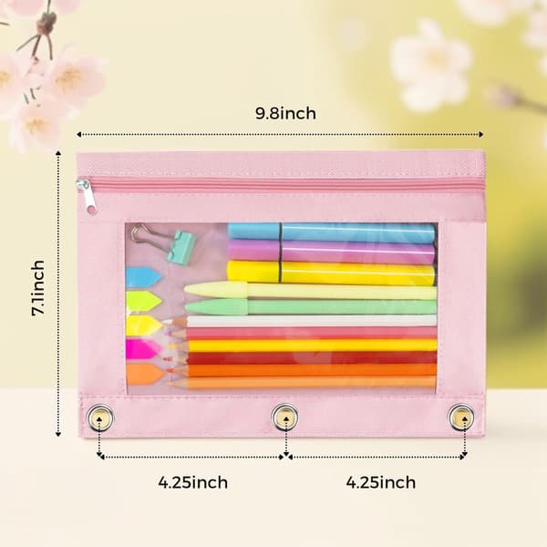 Blyantspose 3 Ring, Lynlås Blyantspose Etui Binder Kosmetikpung Sort 2 Pak 2Pink
