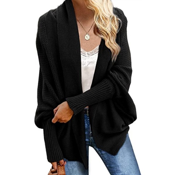 Dame Kimono Batwing Kabelstrik Løs Oversized Wrap Cardigan Sweater Blød, behagelig og hudvenlig.