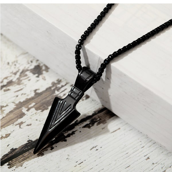 Rustfrit Stål Vedhæng Halskæde til Mænd Cool Spearpoint Arrowhead Vedhæng Kæde Halskæde Sæt Sort Tone
