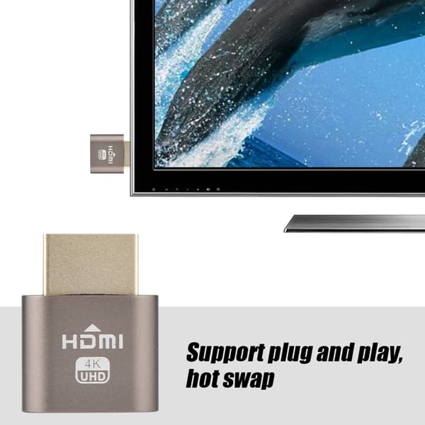 HDMI Dummy Plug Hovedløs Ghost Display Emulator Display Adapter 1920x1080 @60Hz Sølvgrå