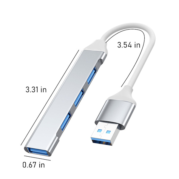 Mini USB-hubbtillägg, 4-portars USB, USB-adapterstation, ultraslim bärbar datahubb, USB-splitter i aluminium