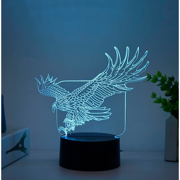 3D LED nattlampa örnmotiv USB skrivbordslampa touch 7 färger + fjärrkontroll 16 färger RGB illusion atmosfärslampa kreativ heminredning