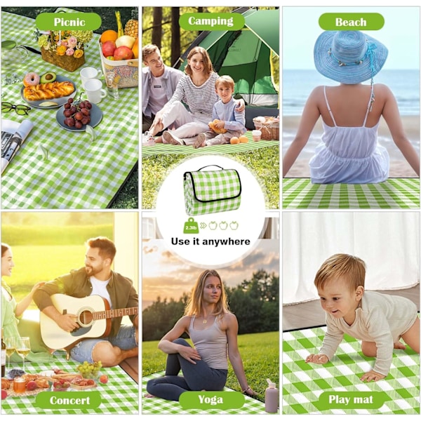 78.7’’* 78.7’’ Extra Stor Vattentät Picknickfilt, Tre-Lagers Tjock Vikbar Utomhusfilt, Allt-i-ett Portabel, Lämplig för green