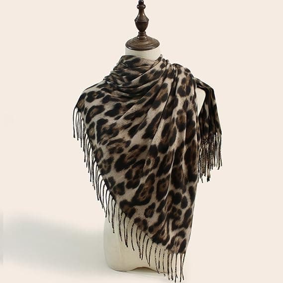 Klassisk leopardmønstret skjerf Vintervarm Dyremyk Kashmir-lignende pledd-skjerf Wrap Sjal