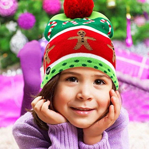 LED julehat, oplyst julehat Unisex strikket hue feriehat, med hjortemønster, egnet til fester