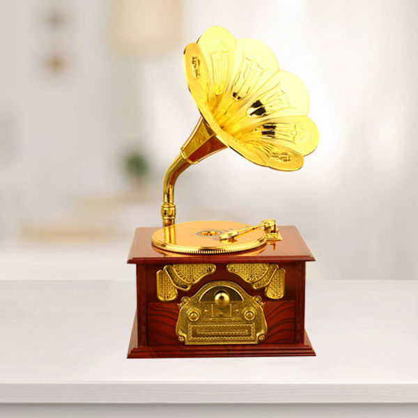 Retro Gramophone Musikæske Klassisk Grammofon Form Musikæske til Hjem Desktop Musikalsk Dekoration Brown
