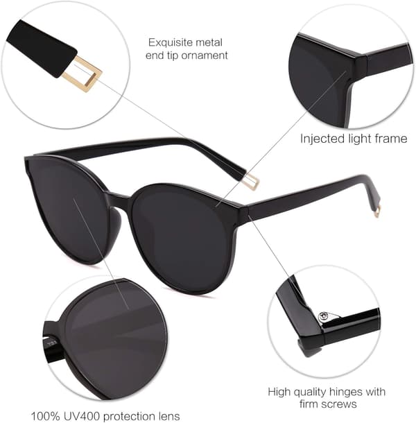 Ylisuuret pyöreät aurinkolasit naisille ja miehille Black Grey 60 Millimeters