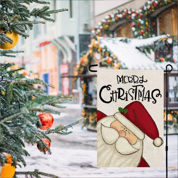 God Jul Hageflagg, Dobbeltsidig Vertikal Mini Julebanner - Liten Rustikk Vinter Gårdsdekor for Plen, Hage og Ute