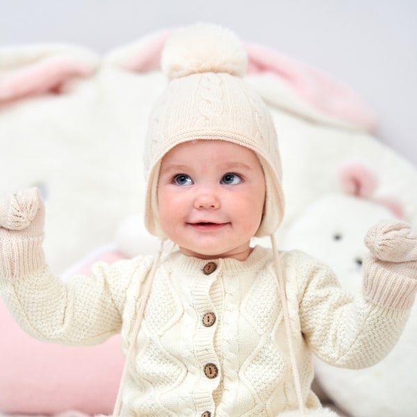 Baby Vinterlue Håndske Lue Sett Jenter Gutter Pompom Strikket Lue Votter for Småbarn 0-3T（Khaki）