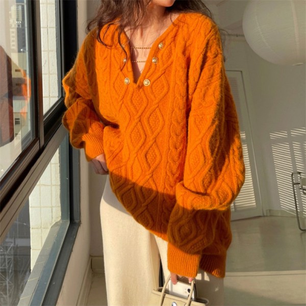 Damtröjor för kvinnor Casual Loose Pullover Sweater Långärmad stickad toppar