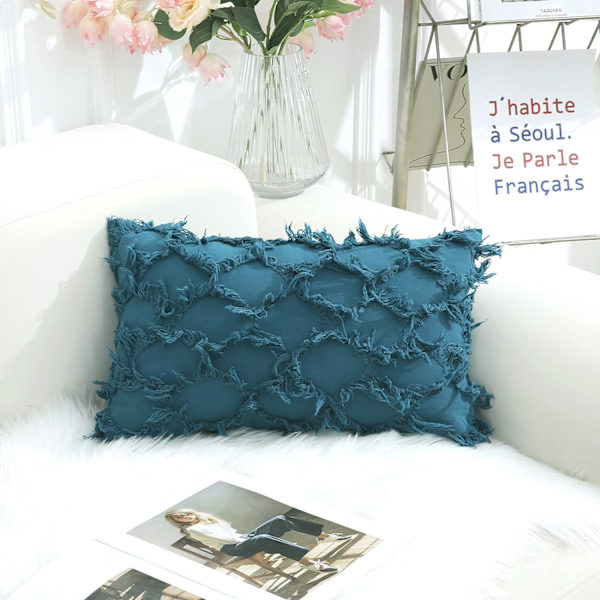 Wekity Teal koristetyynynpäälliset 12 x 20 tuumaa 2 kappaleen pakkaus Boho-tyynynpäälliset sohvalle ja sohvalle, 100 % puuvillaa