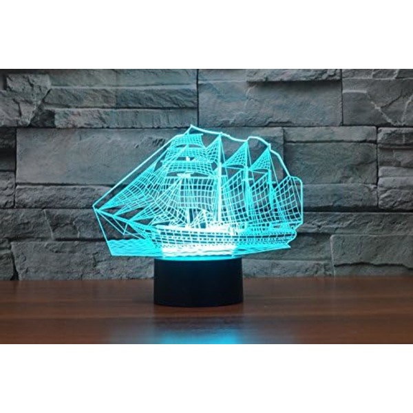 3D Sejlbåd Fjernbetjening 16 Farve Natlys Illusion Akryl LED Bord Natlampe Børneværelse Skrivebords Dekoration Fødselsdagsgaver Legetøj til Børn