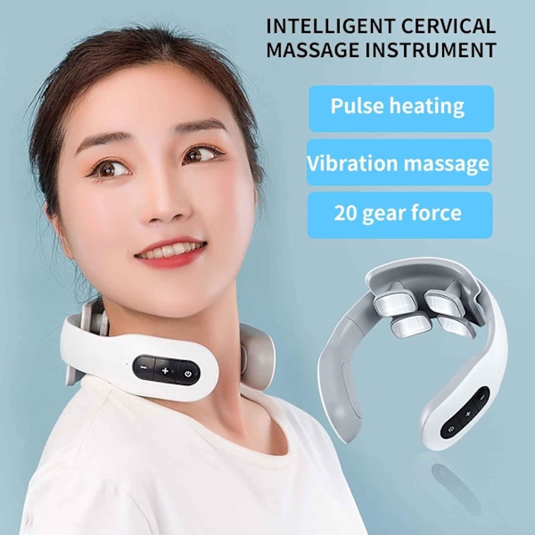 Bärbar elektrisk pulsmassager för nacke med värme, TENS-enhet, 4-huvud lymfmassager för smärtlindring djupvävnad