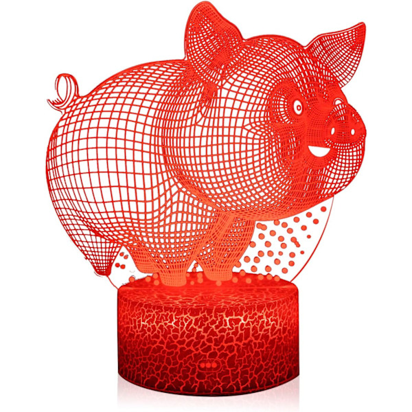 3D Illusion Sød Smilende Gris Natlampe 16 Farveskift Berøringshvid Revnet Base Børneværelses Dekoration Belysning