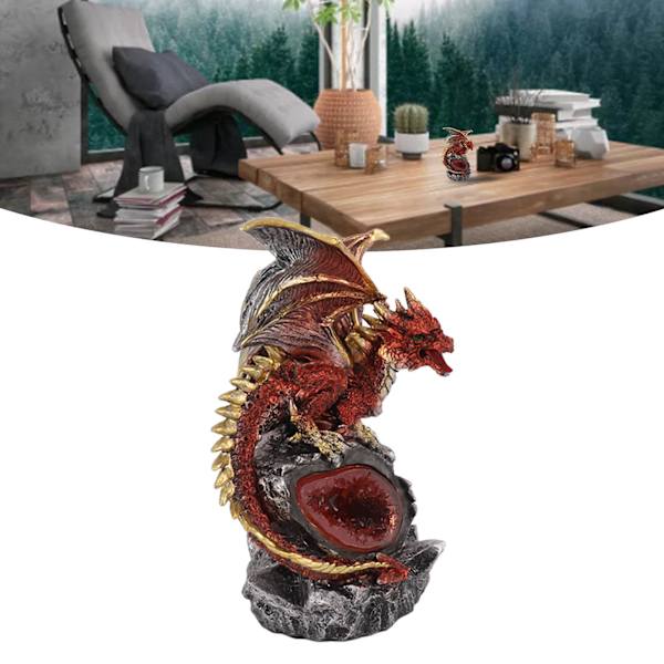 Kampdrage Statue Resin Desktop Drage Figur Skulptur med Lys til Hjem Ornament Halloween Dekor Colorful