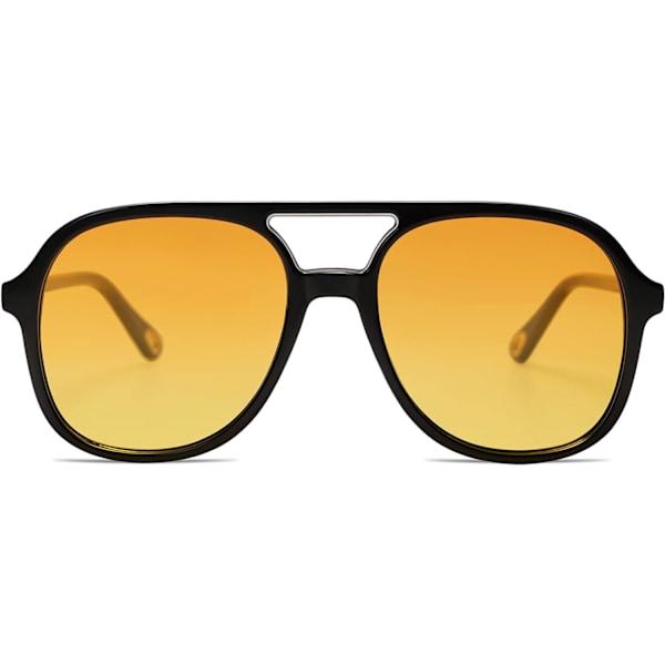 Retro Polariserte Aviator Solbriller for Kvinner Menn Klassiske 70-talls Vintage Trendy Square Aviators Black Yellow Tint