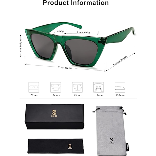 Överdimensionerade fyrkantiga Cateye polariserade solglasögon för kvinnor och män Green Grey