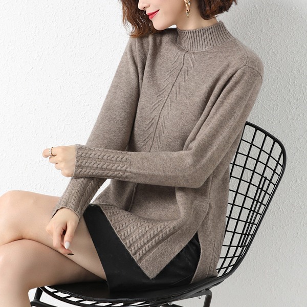Kvinnors Lös Långärmad Mellan Hals Chunky Stickad Pullover Tröja Tjocka Toppar