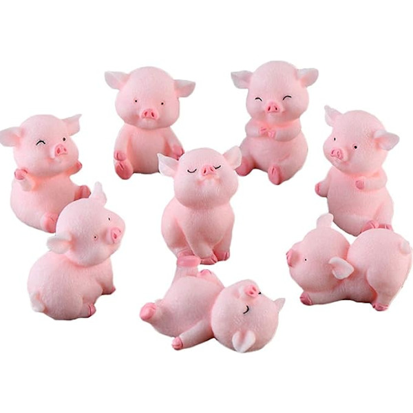 Miniatyyriset sian hahmot 8 kappaletta, ihastuttava vaaleanpunainen porsasleluhahmo kakkukoriste satupuutarhan koristeisiin joulupöydän koristeluun