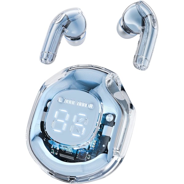 Trådlösa Hörlurar, 30 Timmars Uppspelning Stereo Hörlurar med LED-Display Laddningsfodral, Bluetooth 5.3 In-Ear Hörlurar med Mikrofon för Telefon Surfplatta Laptop Blue