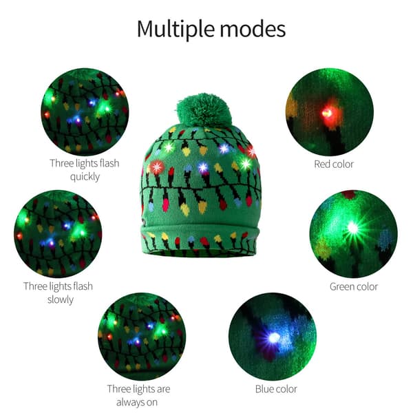 LED Julehue med Lys og 6-Farve Glød, Strækstrikket Design til Julefrokoster og Festlige Begivenheder, One Size Passer De Fleste. Green