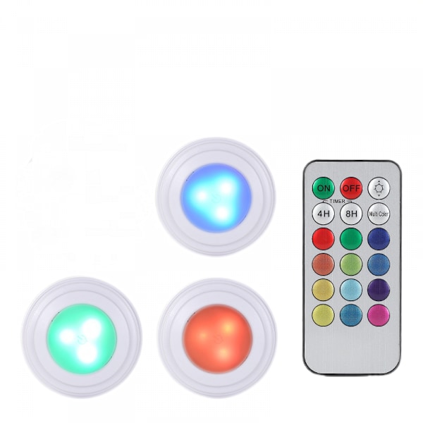 LED Puck Light 3-pack med fjärrkontroll | Trådlös LED-belysning under skåp | Belysning under diskbänk för kök | Batteridrivna lampor  Skåpsbelysning