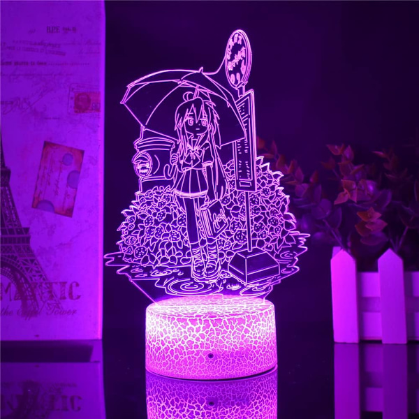 7/16 Färg Fjärrkontroll Nattlampa 3D Atmosfär Glödlampa Anime Manga Lucky Star Izumi Konata RGB Illusion LED Lampa för Barn Leksak (Lava Bas)