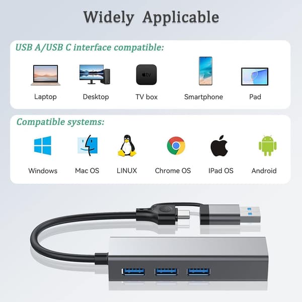 USB til Ethernet-adapter, VIENON USB 3.0 Hub med 1 Gigabit RJ45 Ethernet-port Netværks-USB-netværksadapter med USB C-adapter til bærbar computer