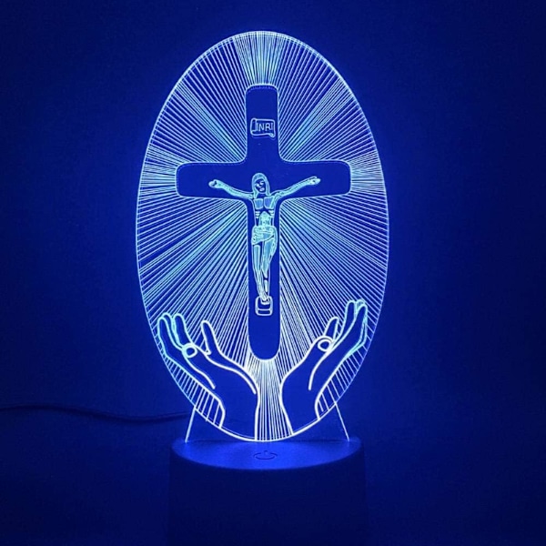 3D Illusions nattlys skrivebordslampe Kristendom Jesus Korsveien Visualisering Krusifiks Bibelen Fromt Dekorasjon Led 7 Farge Skiftende fo