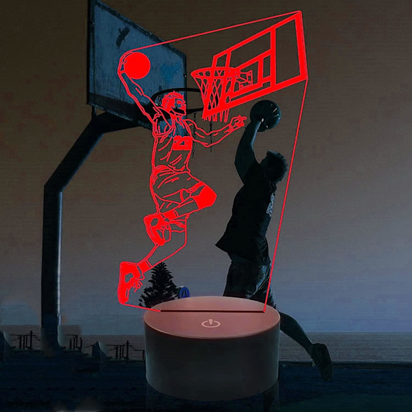 3D Basketballspiller Natlampe LED Lampe Illusion 7 Farveskiftende Berøringskontakt Bordskrive Dekorationslamper Fødselsdagsgave Akrylbase USB Kabel