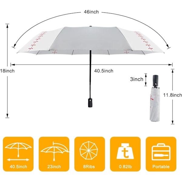 Hvit Baseball Paraply Kompakt - Bærbar Vindtett Reise Paraply Automatisk Åpne Baseball Tema Gaver