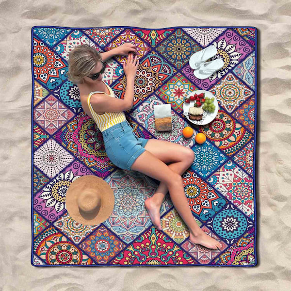 Vandtætte Picnic Tæpper Foldbare & Bærbare 203x203 cm Boho Picnic Måtte til Udendørs Brug, Stort Vaskbart Picnic Tæppe til Rejser og Camping