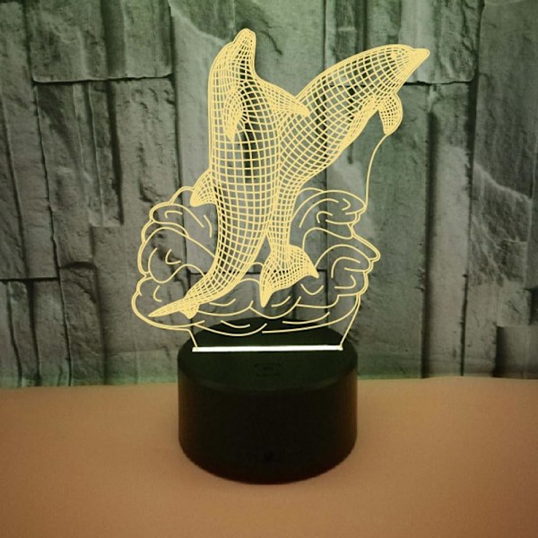 Dolphin Färgglad 3D-lampa 16 Färg Illusion Led Nattlampa för Barnrum Heminredning Födelsedag Julgåvor för Pojkar Flickor