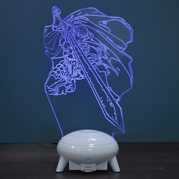 Berserk Guts Figur 3D Anime Lampe Fjernbetjening Berøringsdæmpbar LED Natlys 16 Farver med Illusion Bordskrivebordslampe Perfekte Gaver til Børn