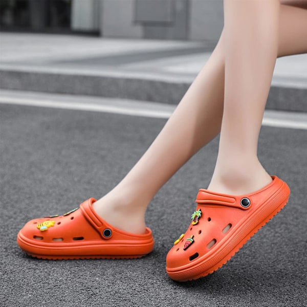 Dam trädgårdsskor sommar lätta träskor sandaler halkfria slides duschtofflor inomhus utomhus Orange 9.25inch 5.5