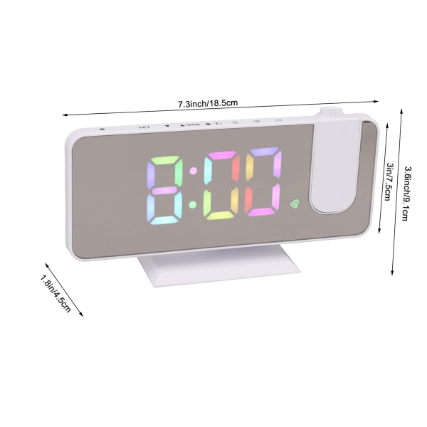 Digital spegelklocka med stor display RGB färgglad gradient projektionsväckarklocka för hem sovrum vit